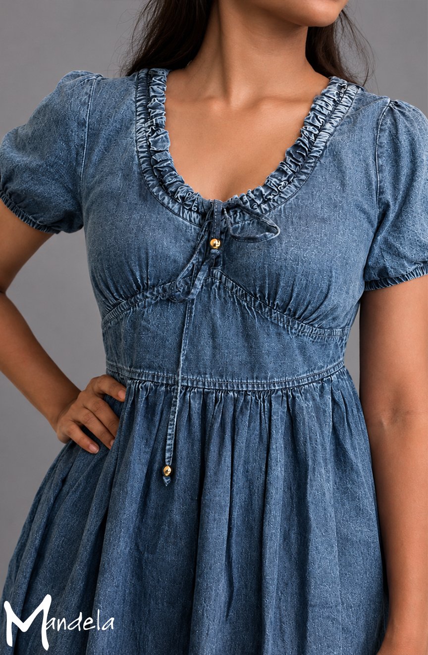 Short Sleeve Denim Midi Dress