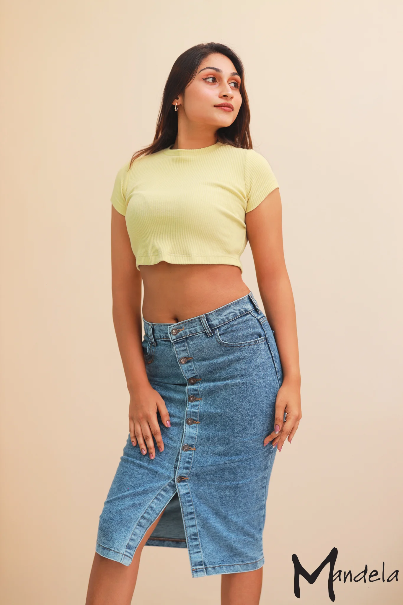 Denim Button Midi Skirt