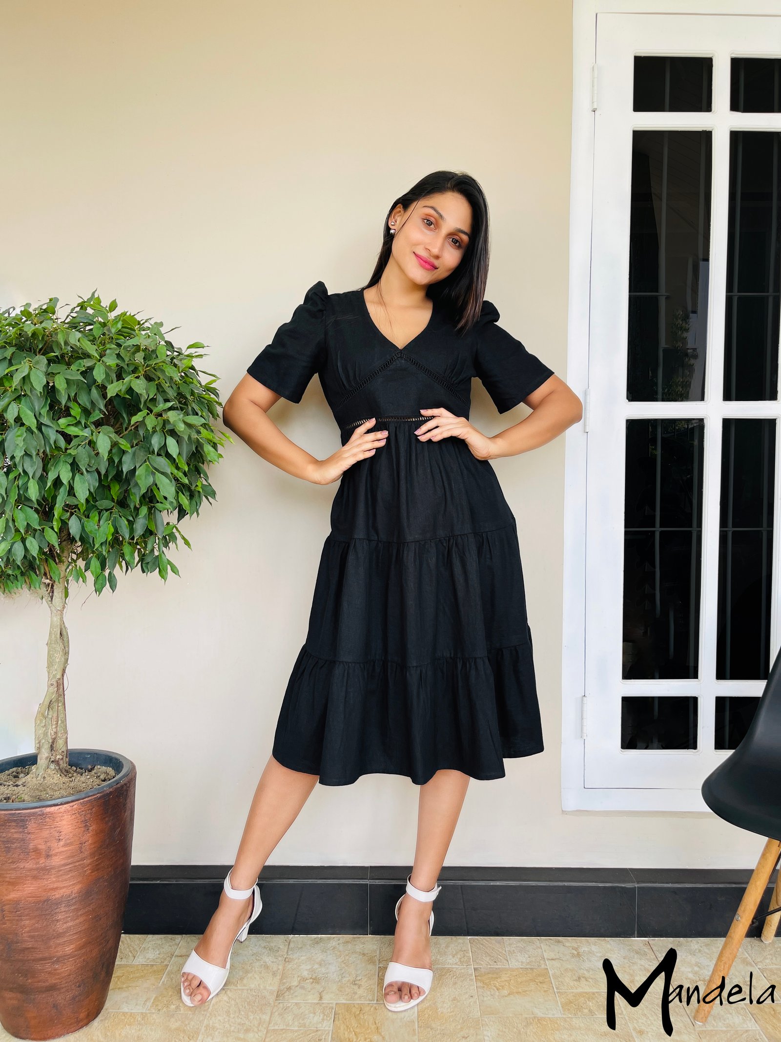 V Neck Black Short Dress