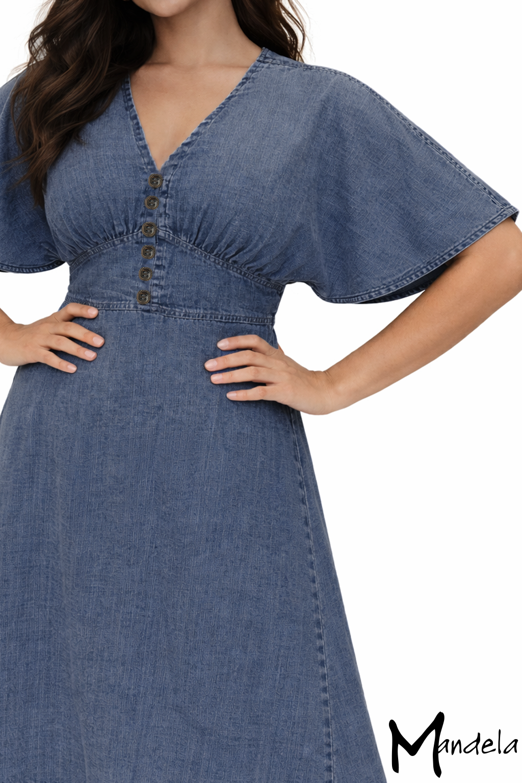 Denim Flutter Sleeve Midi Dress